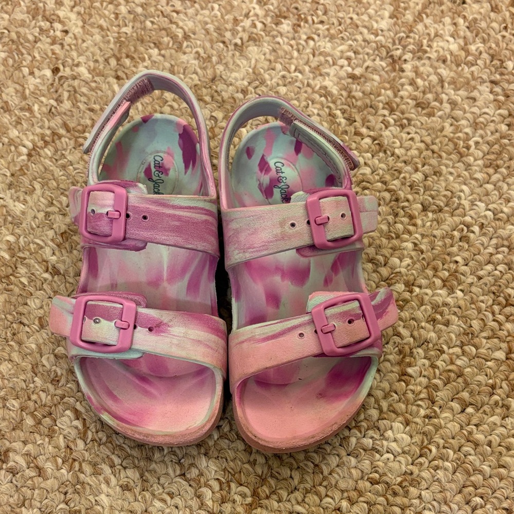 Cat & Jack Pink Tie-Dye Sandals with Buckles Sz 10 (Toddler)